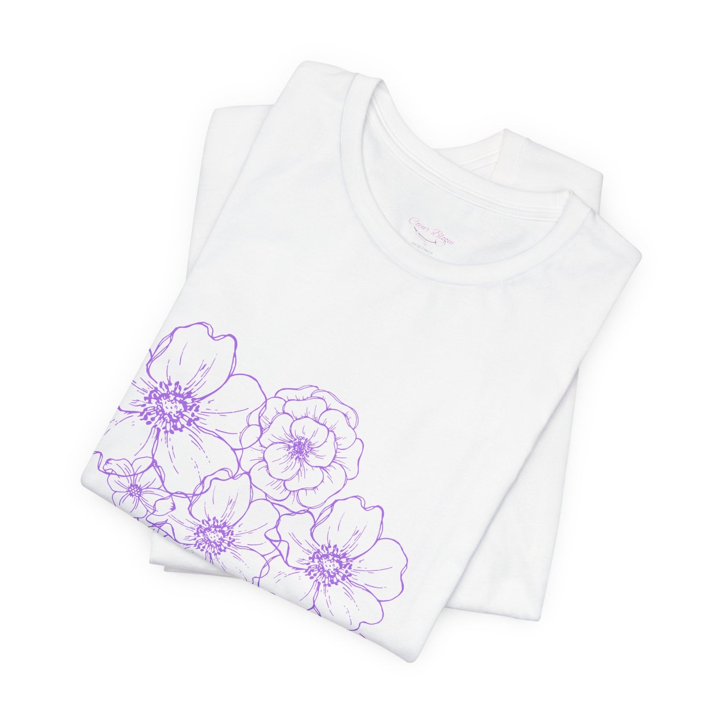 Floral "Coeur Bloom" Tee — Lavender Line Art Flower T-Shirt
