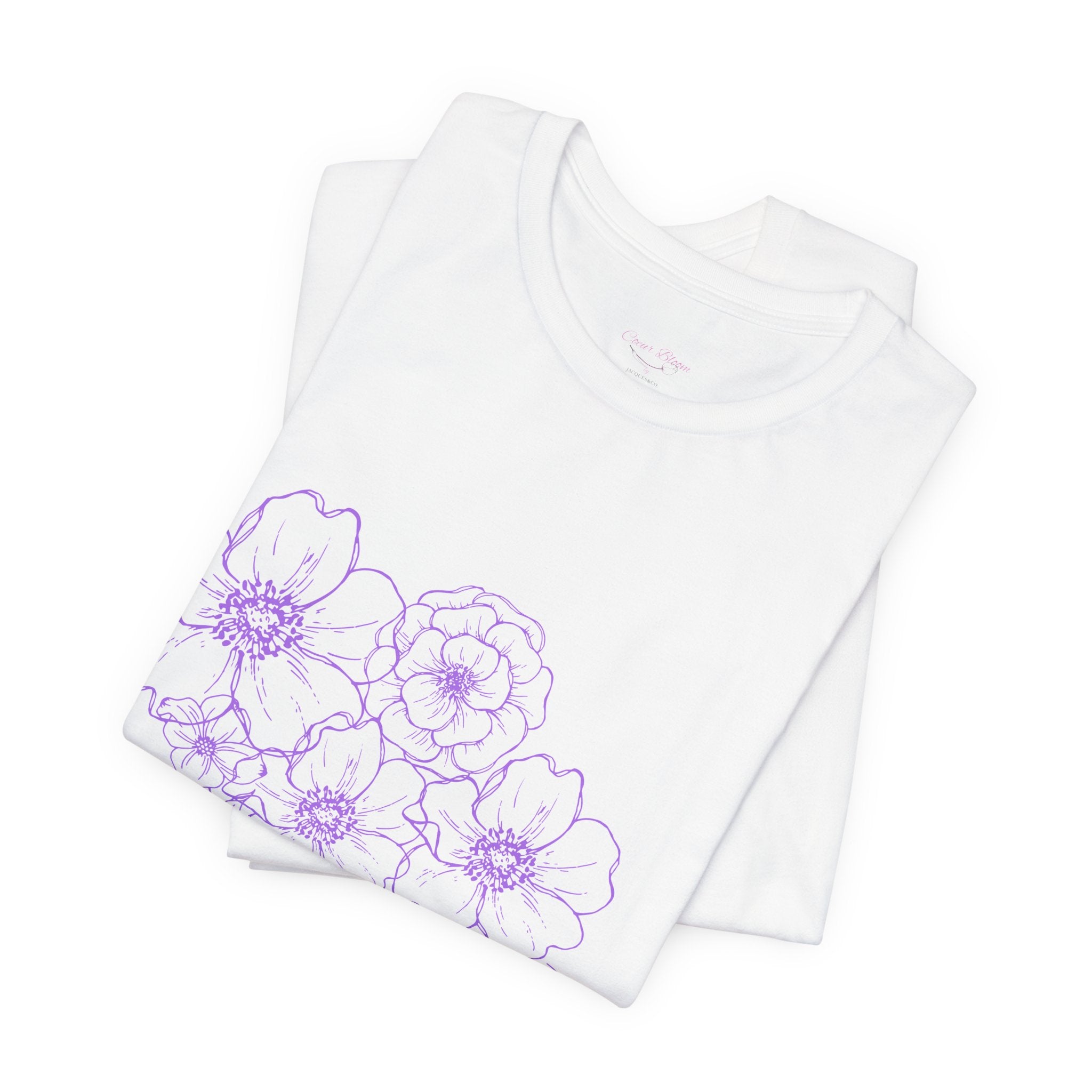 Floral "Coeur Bloom" Tee — Lavender Line Art Flower T-Shirt