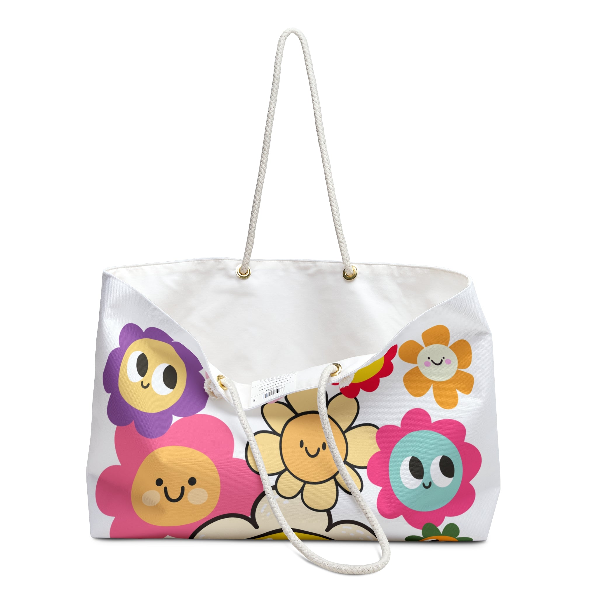 Smiling Flower Weekender Bag — Colorful Cute Floral Travel Tote