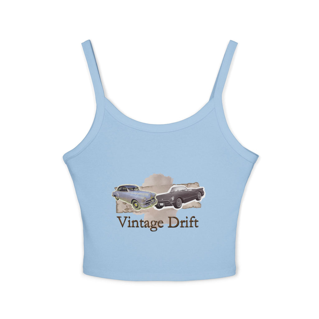 Vintage Drift Tank Top - Retro Classic Car Graphic Spaghetti Strap Crop