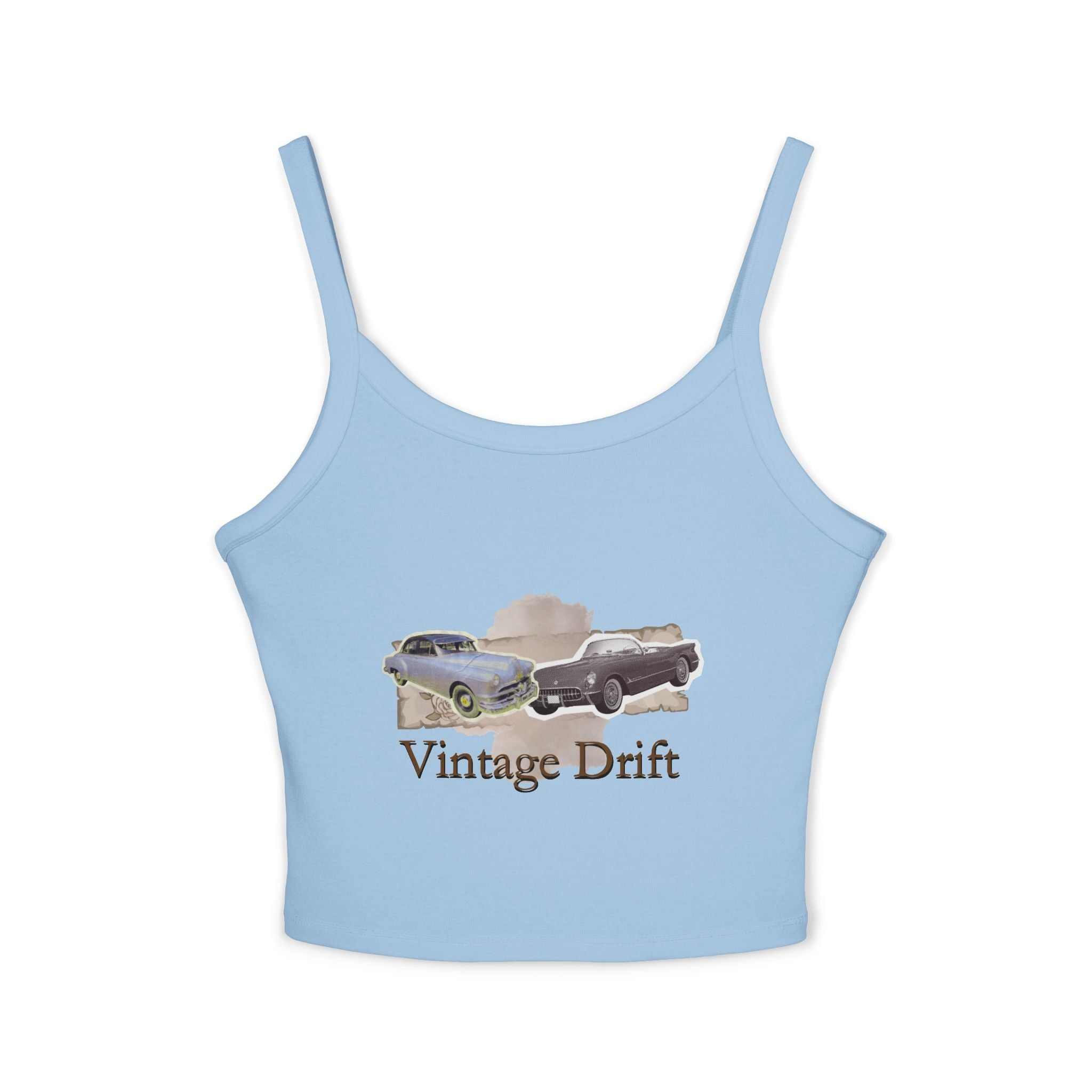 Vintage Drift Tank Top - Retro Classic Car Graphic Spaghetti Strap Crop