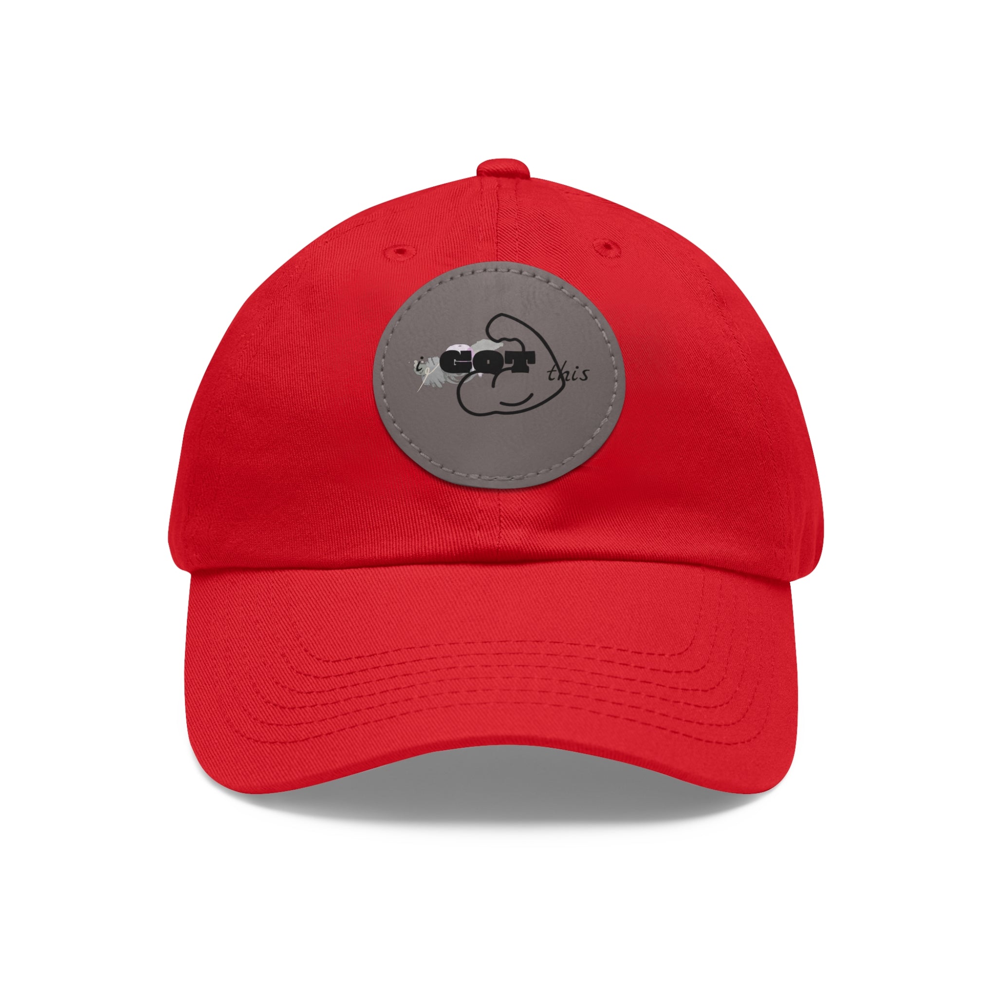 White Dad Hat with Round Leather Patch - Blue Abstract Fish Design