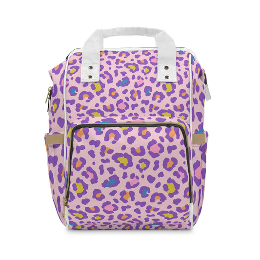 Purple Leopard Print Diaper Backpack — Multifunctional Baby Travel Bag
