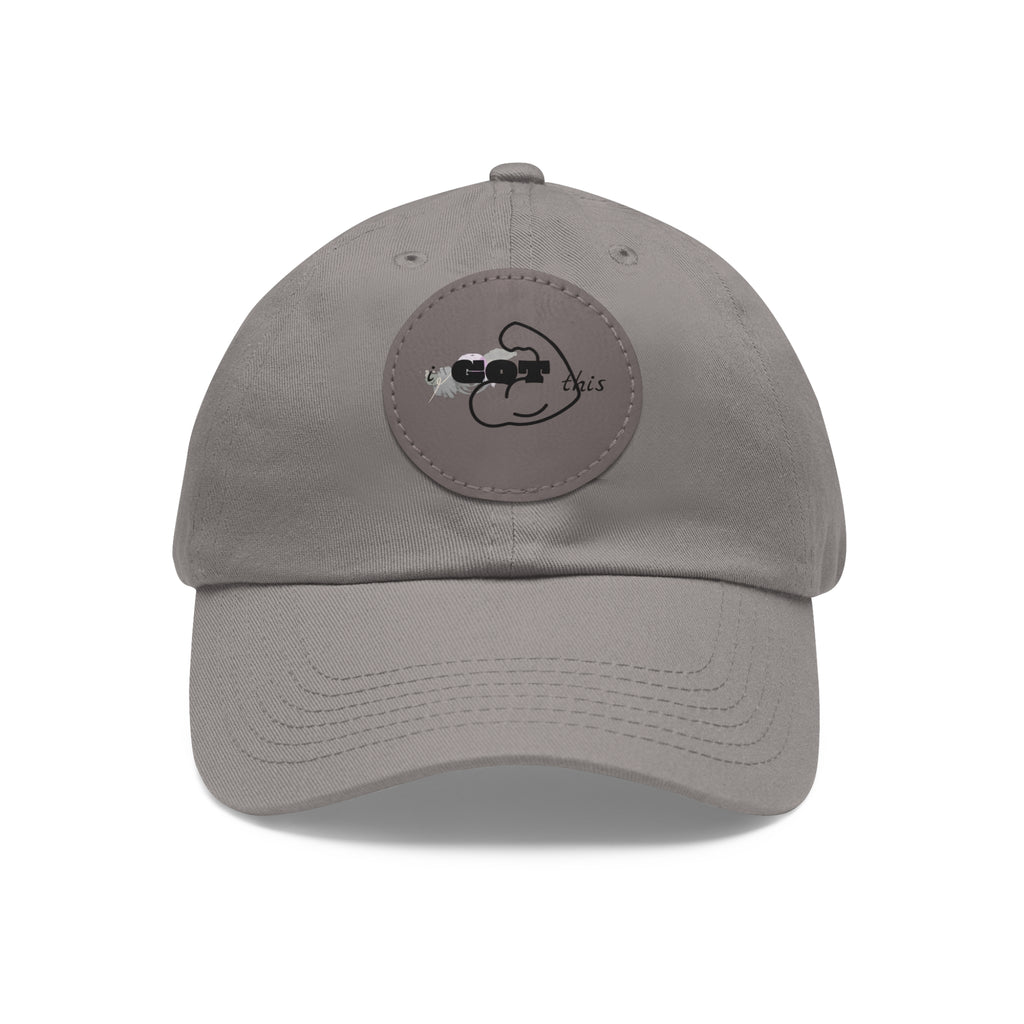 White Dad Hat with Round Leather Patch - Blue Abstract Fish Design