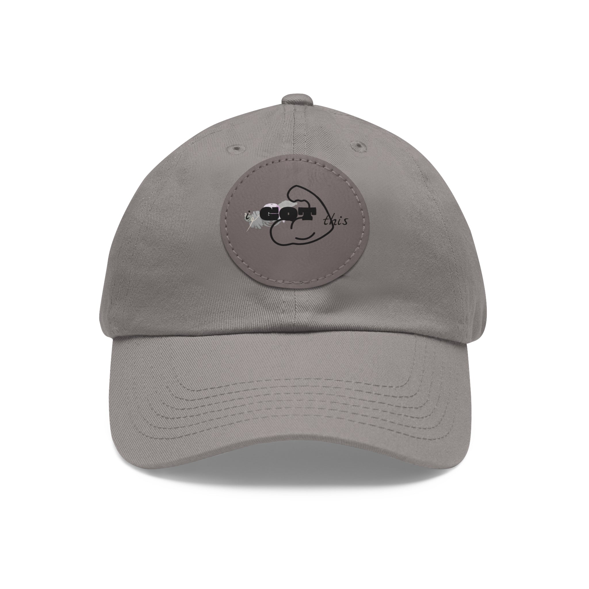 White Dad Hat with Round Leather Patch - Blue Abstract Fish Design