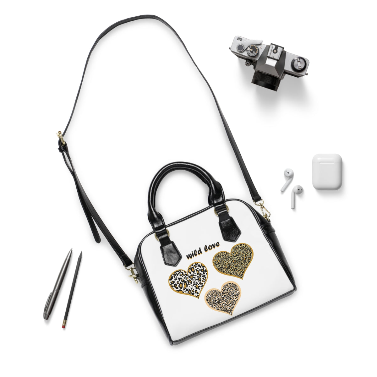 Wild Love Leopard Hearts Shoulder Handbag — Chic Animal Print Heart Purse