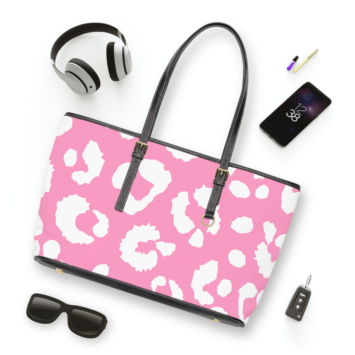 Pink Leopard Print PU Shoulder Bag — Chic Animal Print Tote