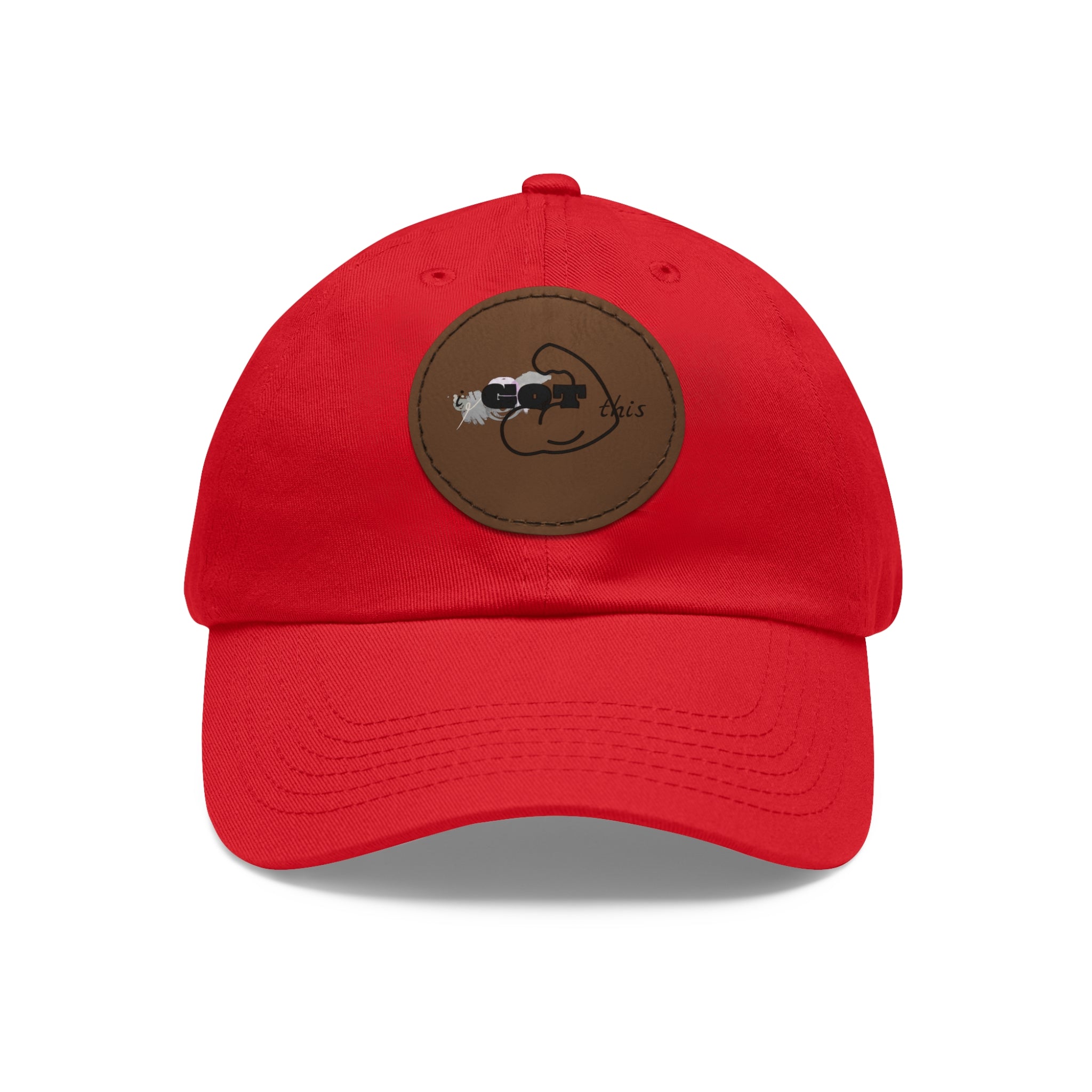 White Dad Hat with Round Leather Patch - Blue Abstract Fish Design