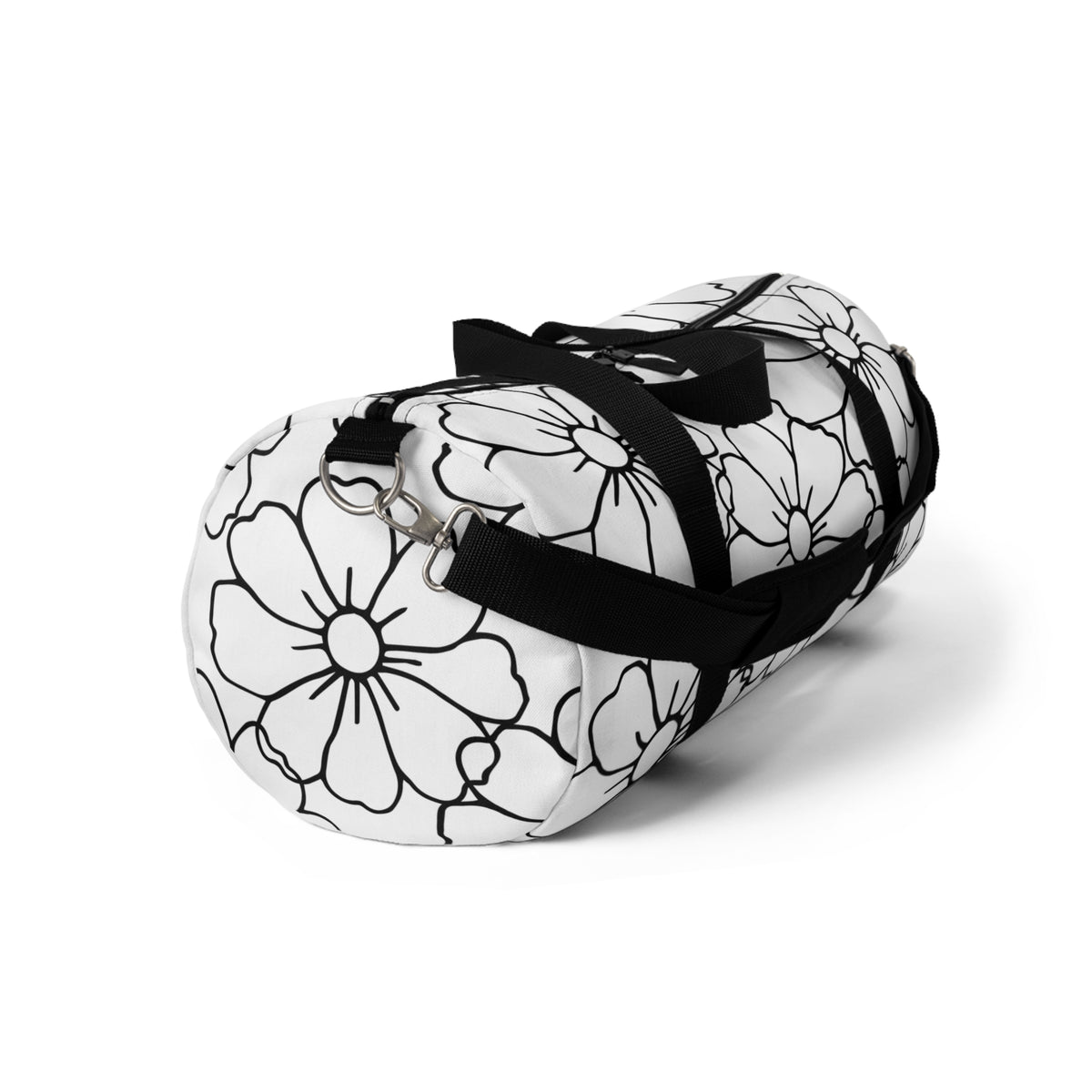 Floral Outline Duffel Bag — Black & White Bloom Travel Gym Bag
