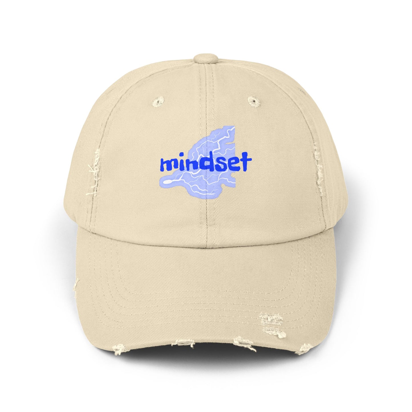 Mindset Distressed Baseball Cap – Washed Vintage Dad Hat with Blue Brain Graphic