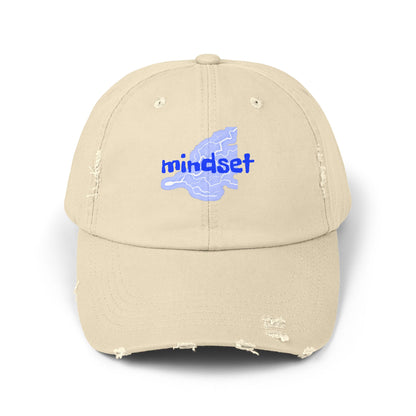 Mindset Distressed Baseball Cap – Washed Vintage Dad Hat with Blue Brain Graphic
