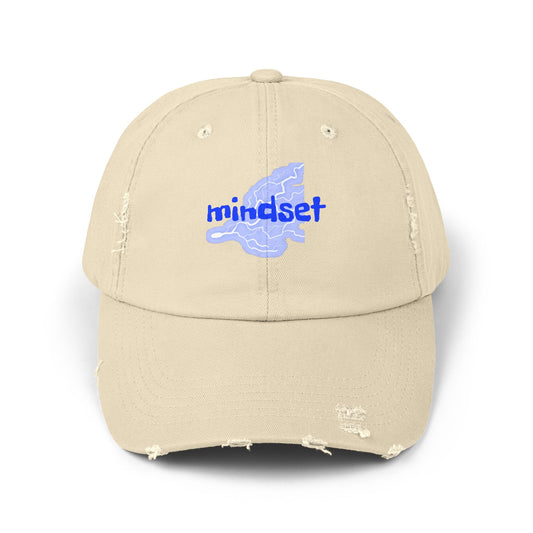 Mindset Distressed Baseball Cap – Washed Vintage Dad Hat with Blue Brain Graphic