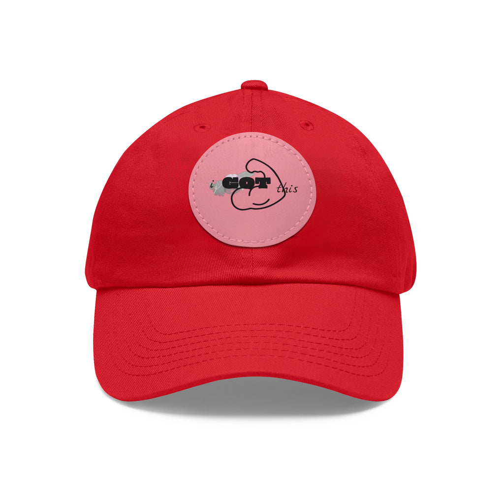 White Dad Hat with Round Leather Patch - Blue Abstract Fish Design