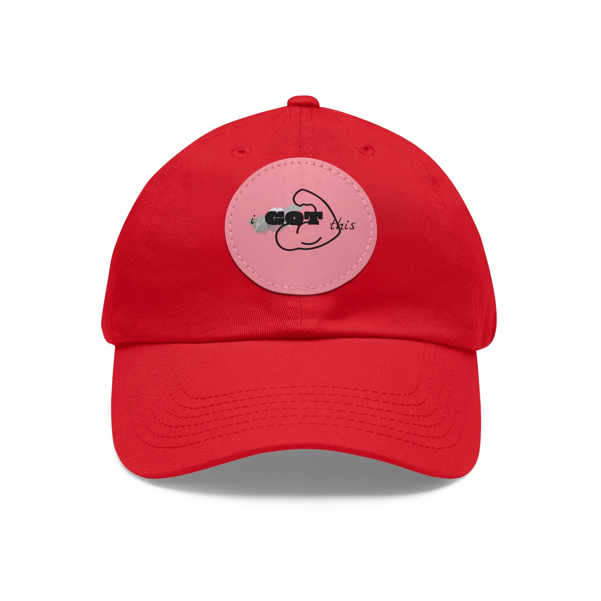 White Dad Hat with Round Leather Patch - Blue Abstract Fish Design