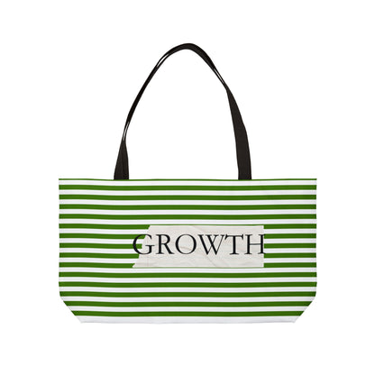 Growth Striped Weekender Tote Bag — Green Stripes Motivational Beach & Travel Bag