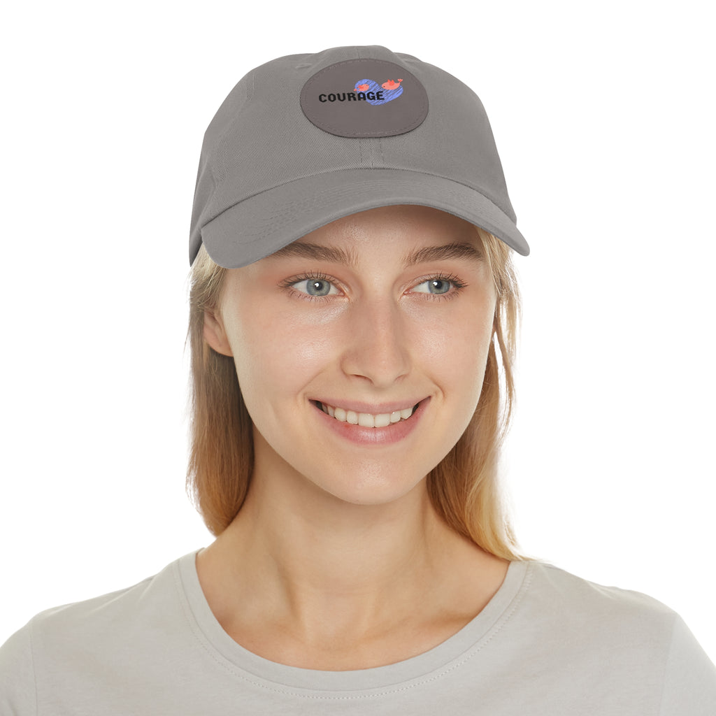 Courage Leather Patch Dad Hat — Inspirational Embroidered Whale Design