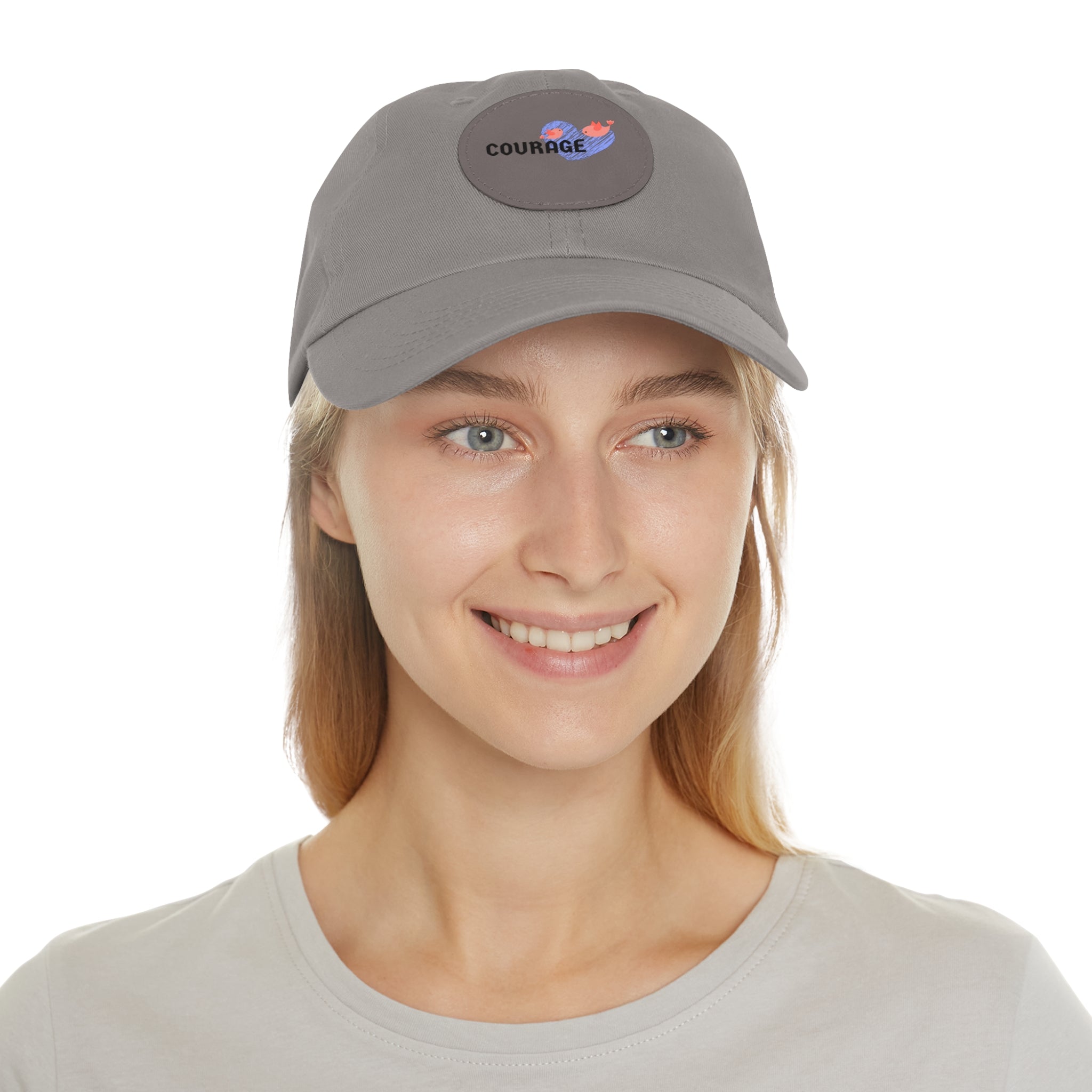 Courage Leather Patch Dad Hat — Inspirational Embroidered Whale Design