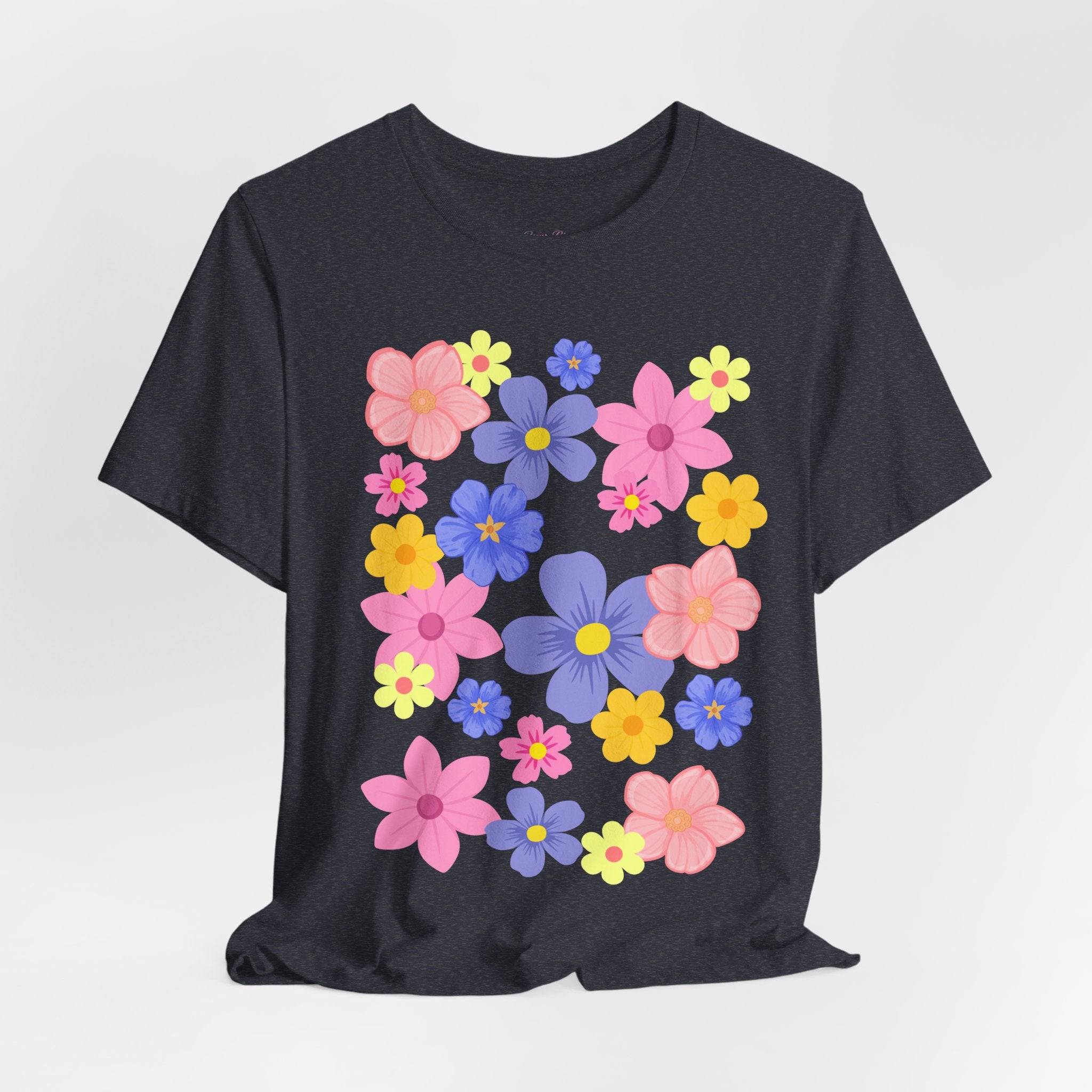 Floral Bouquet Graphic Tee — Pink & Purple Flower Pattern T-Shirt