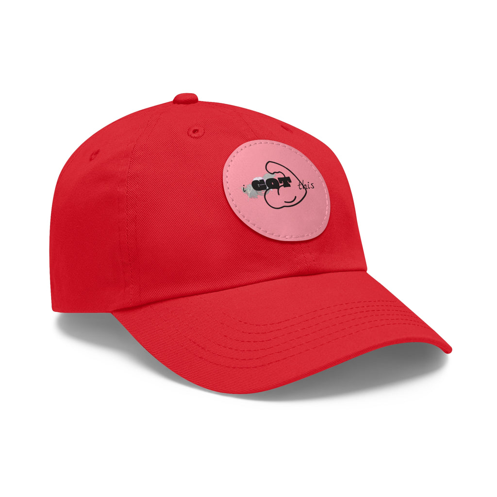 White Dad Hat with Round Leather Patch - Blue Abstract Fish Design