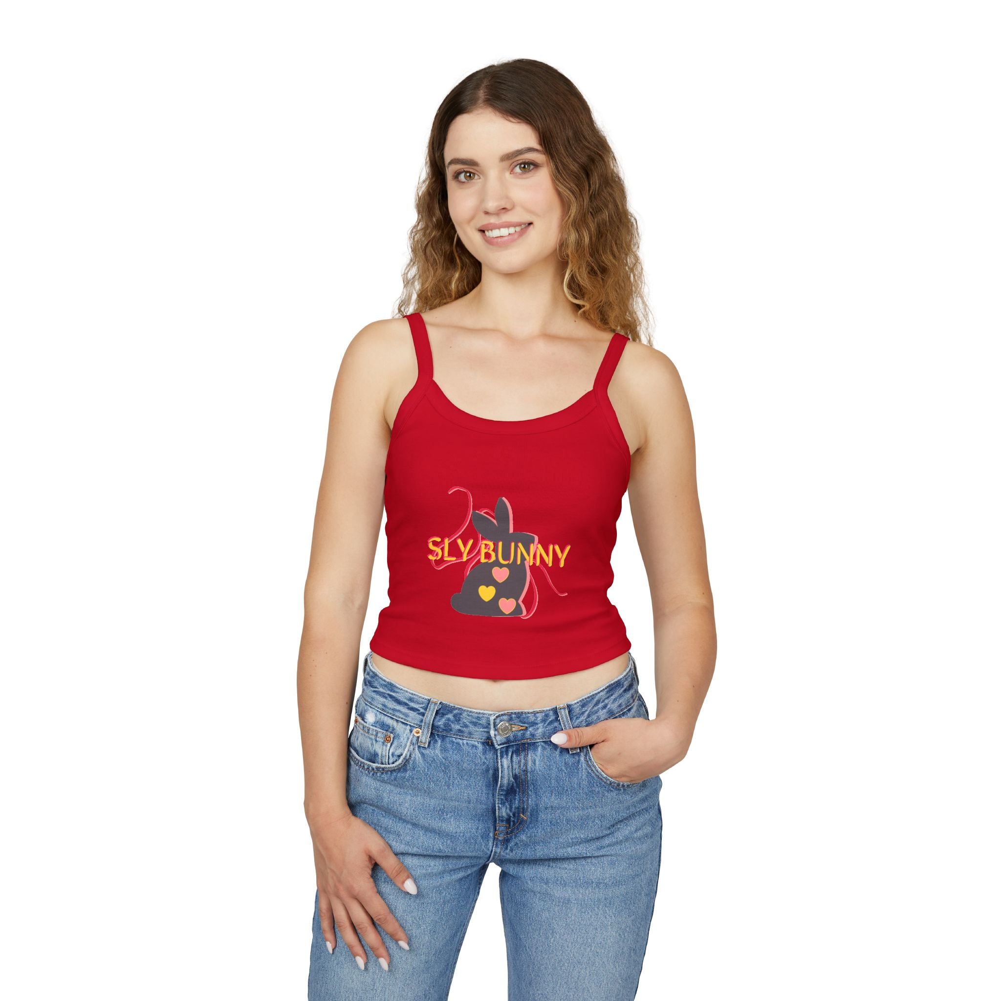 Sly Bunny Crop Tank Top – Cute Heart Bunny Graphic Spaghetti Strap