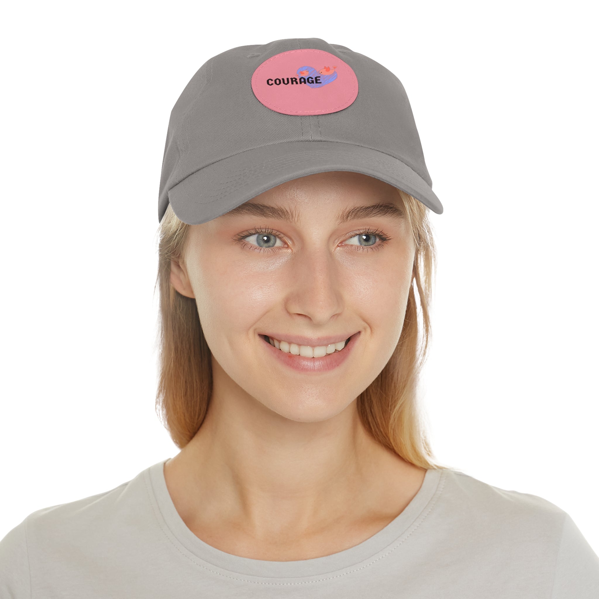 Courage Leather Patch Dad Hat — Inspirational Embroidered Whale Design