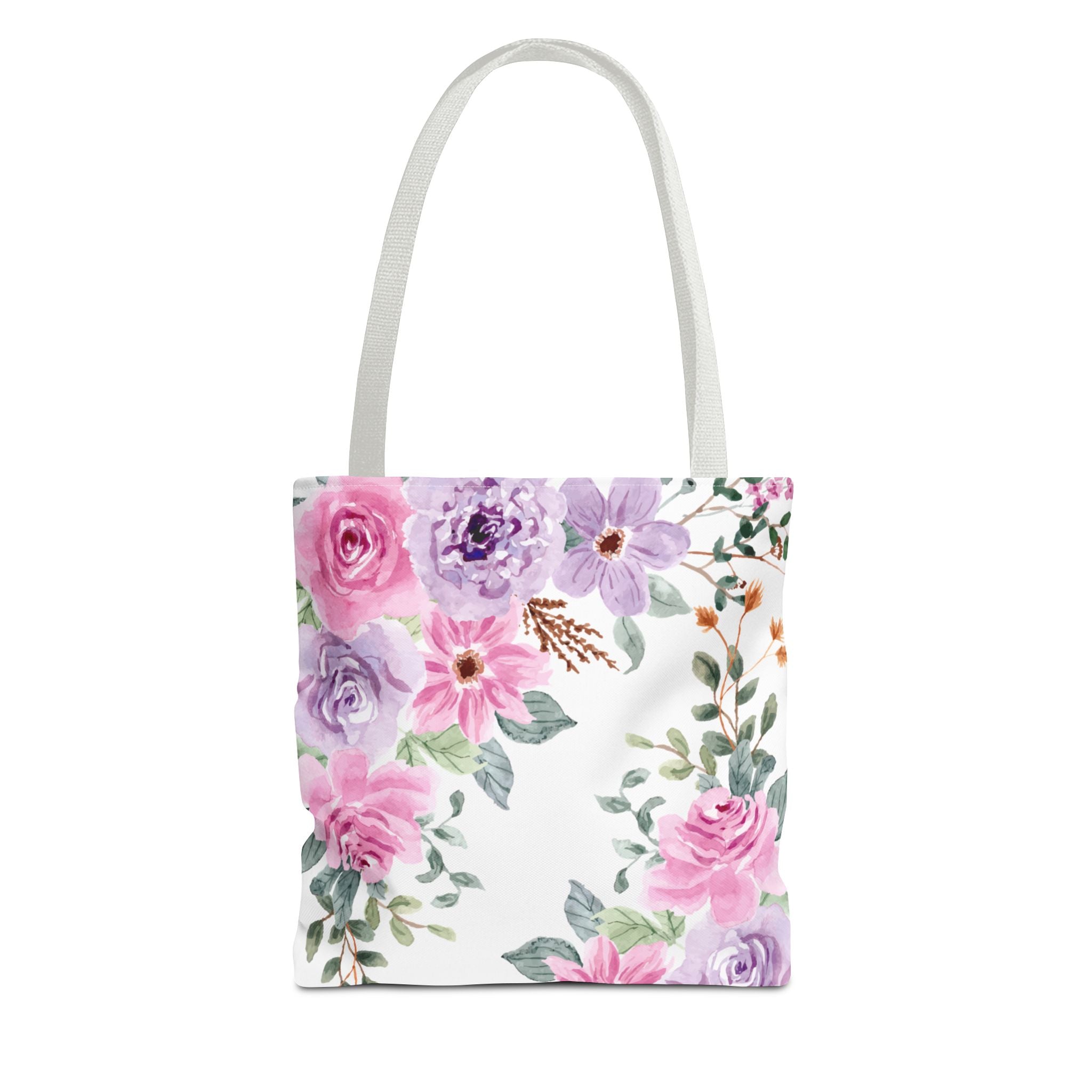 Floral Watercolor Tote Bag — Pink & Lavender Roses All-Over Print