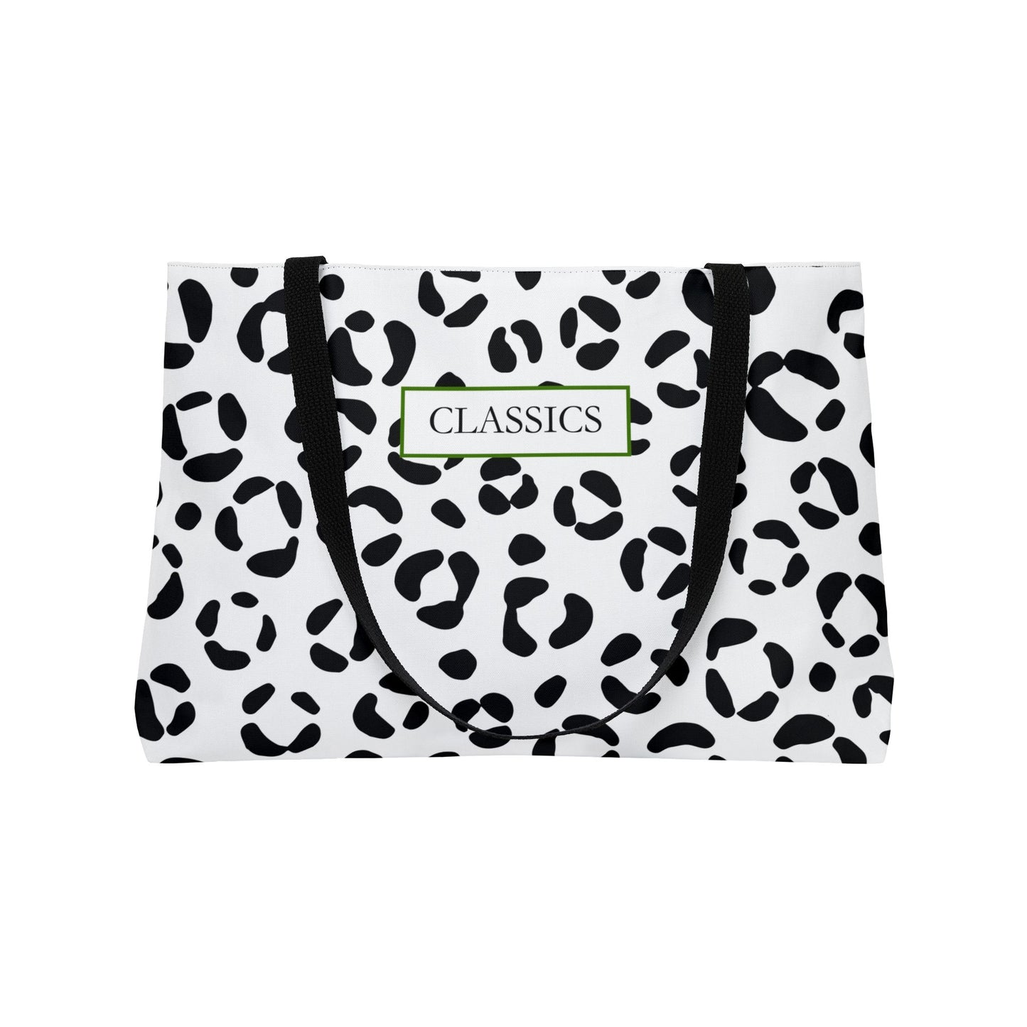 Classic Leopard Weekender Tote Bag — Black & White Animal Print Travel Bag