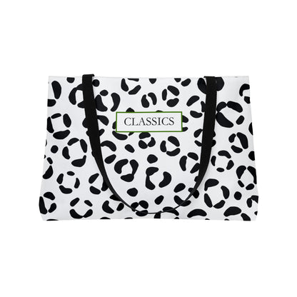 Classic Leopard Weekender Tote Bag — Black & White Animal Print Travel Bag
