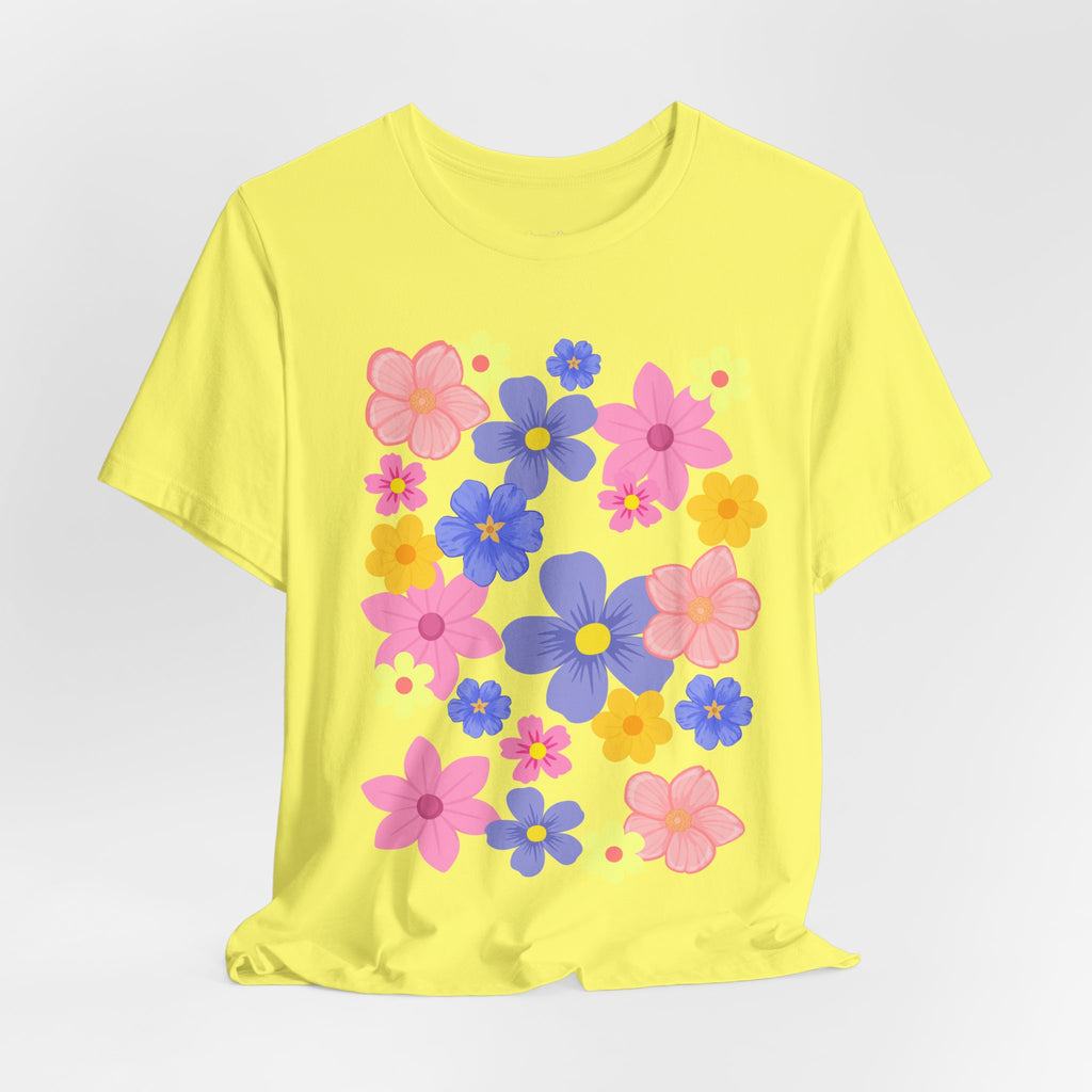 Floral Bouquet Graphic Tee — Pink & Purple Flower Pattern T-Shirt