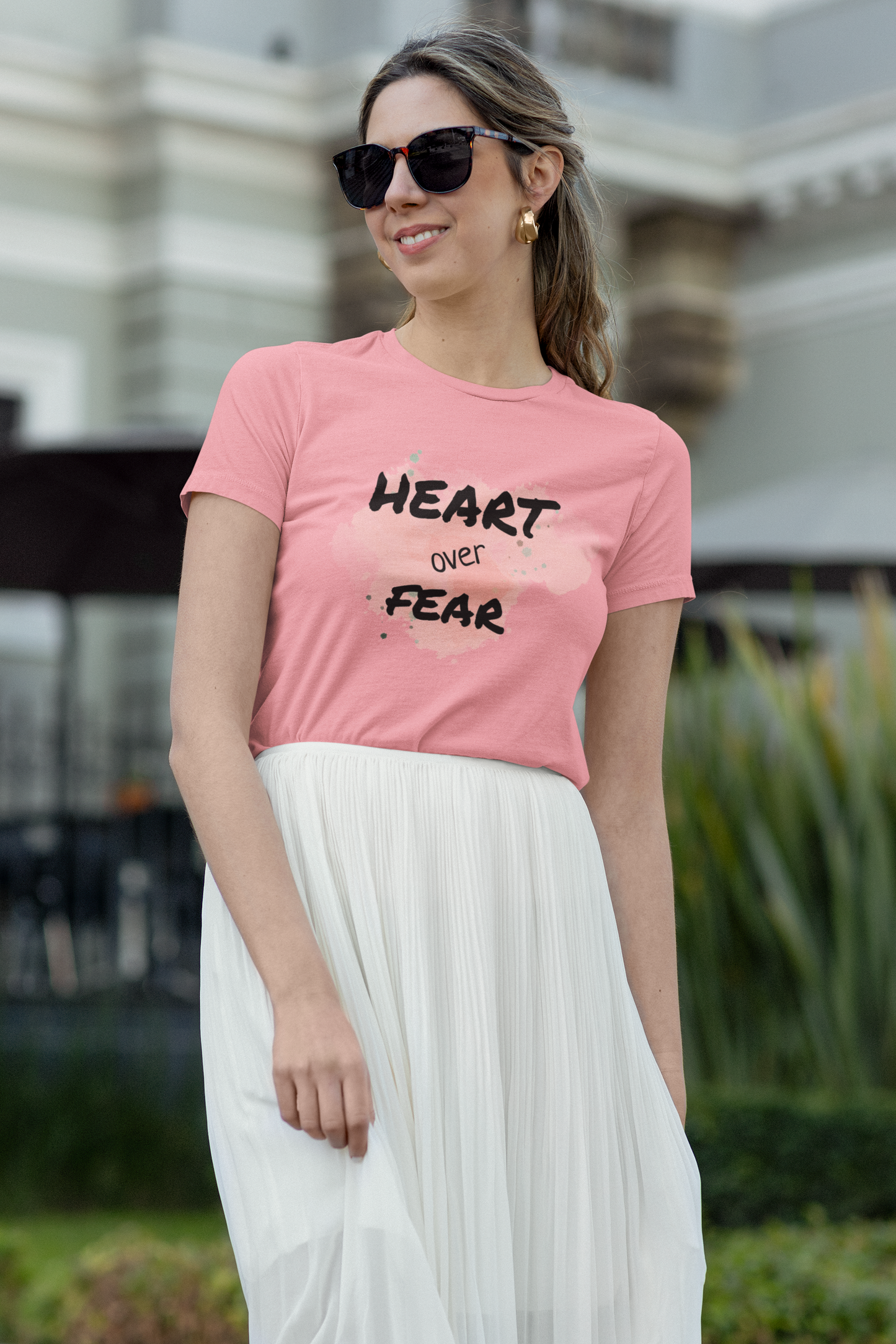 Heart Over Fear T‑Shirt — Inspirational Pink Watercolor Graphic Tee